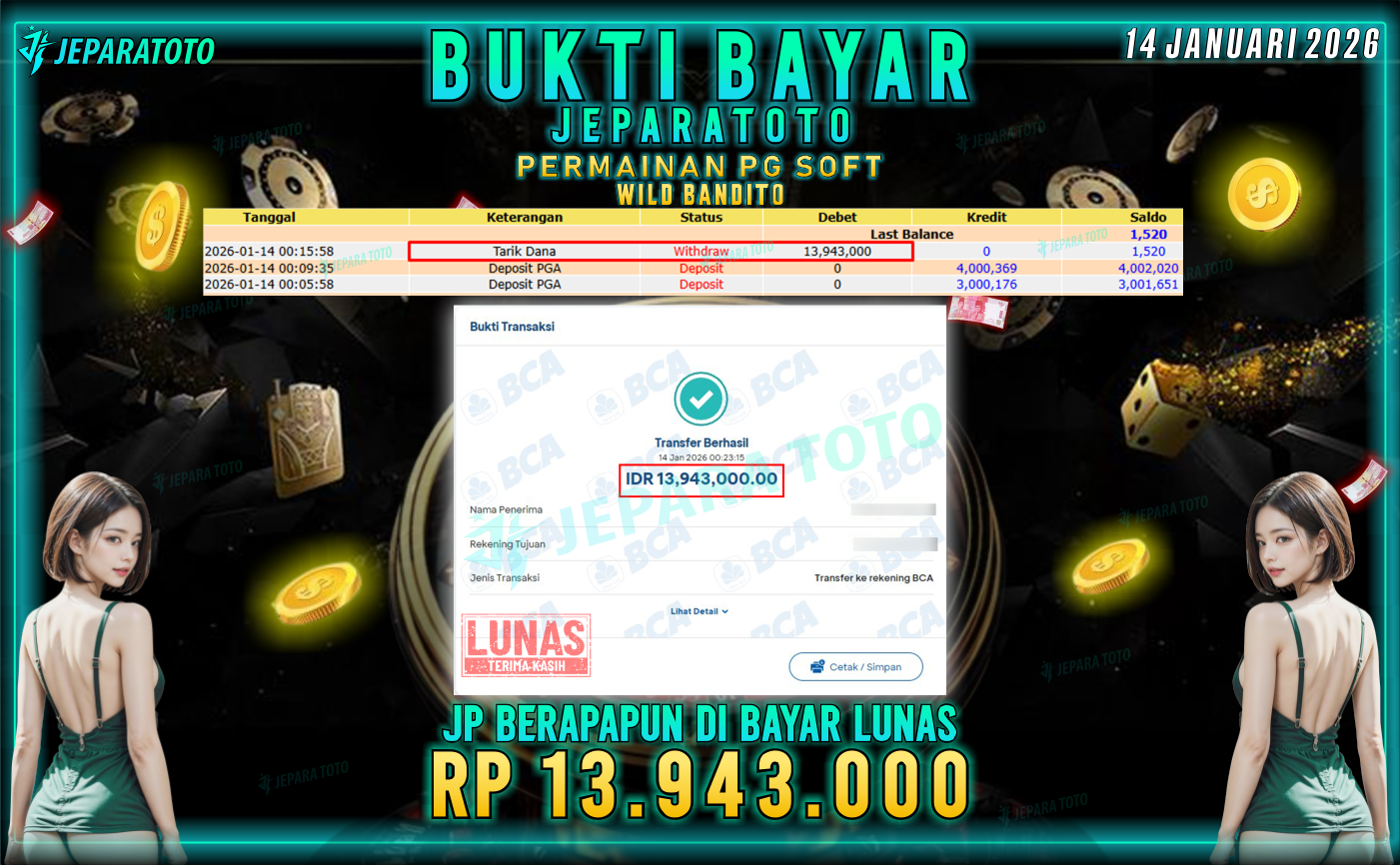 BUKTI KEMENANGAN MEMBER JEPARATOTO | WILD BANDITO