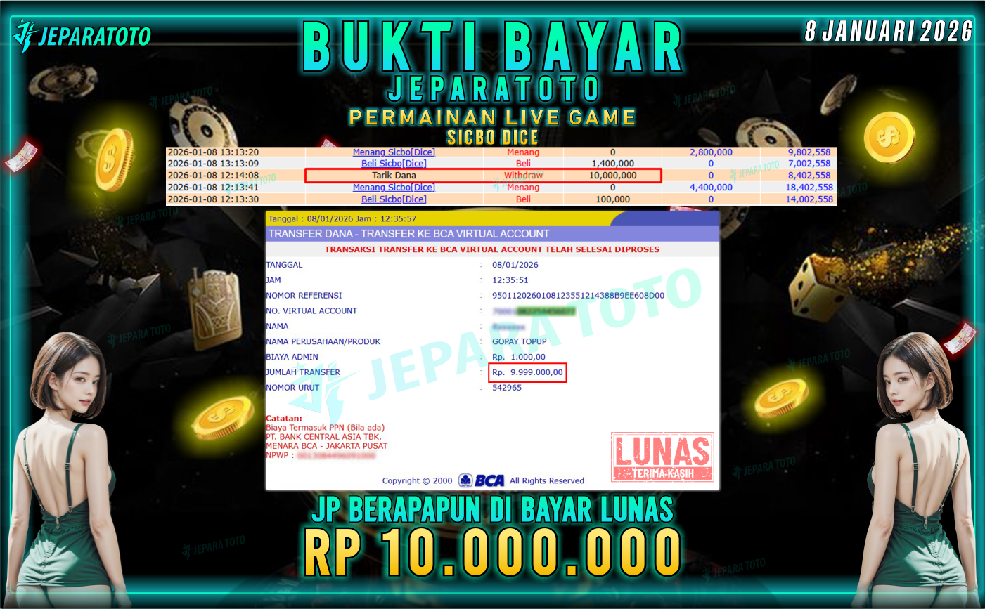 BUKTI KEMENANGAN MEMBER JEPARATOTO | SICBO DICE