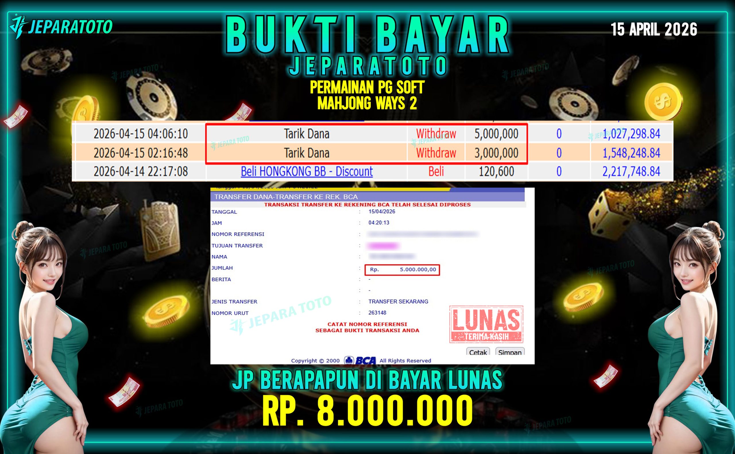 BUKTI KEMENANGAN MEMBER JEPARATOTO I MAHJONG WAYS 2
