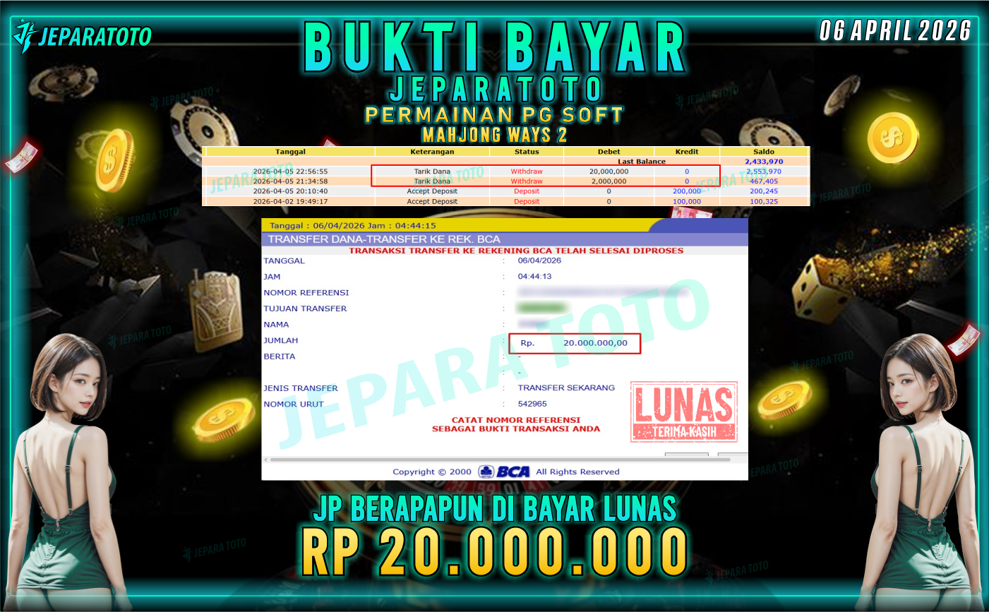 BUKTI KEMENANGAN MEMBER JEPARATOTO I MAHJONG WAYS 2
