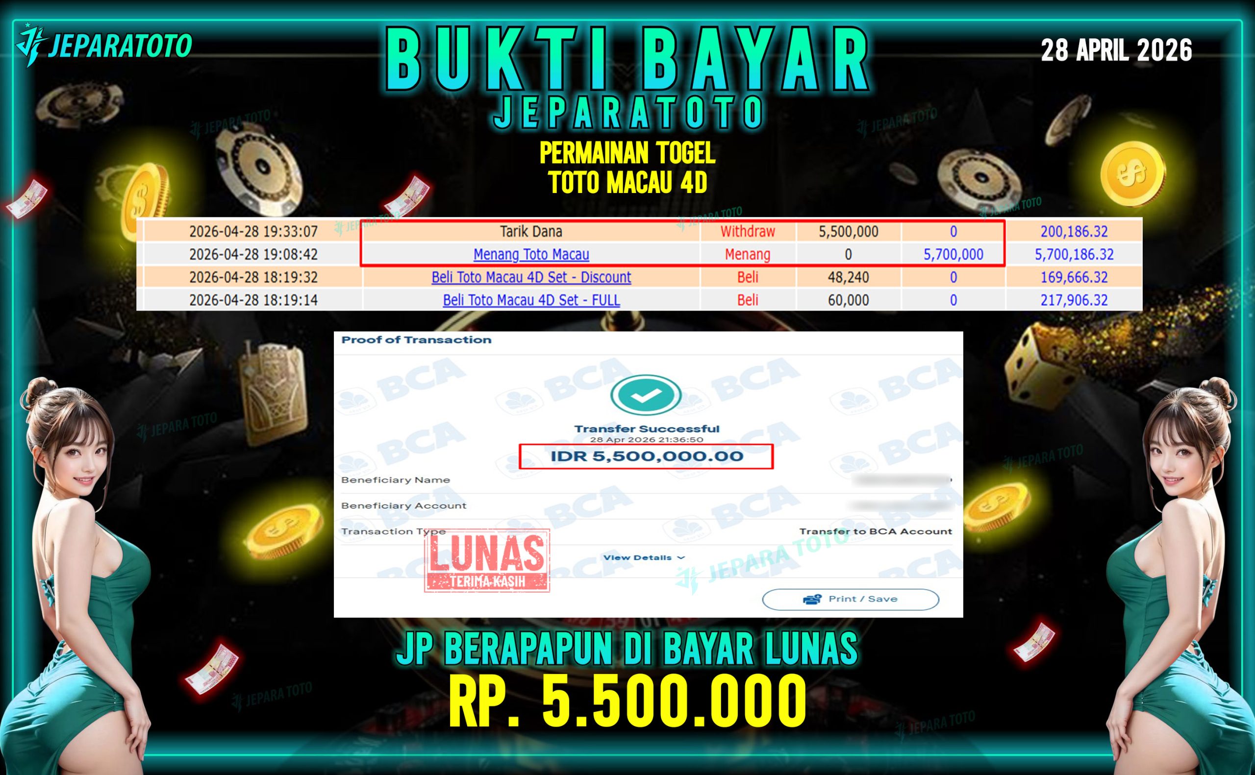 BUKTI KEMENANGAN MEMBER JEPARATOTO I TOTO MACAU 4D