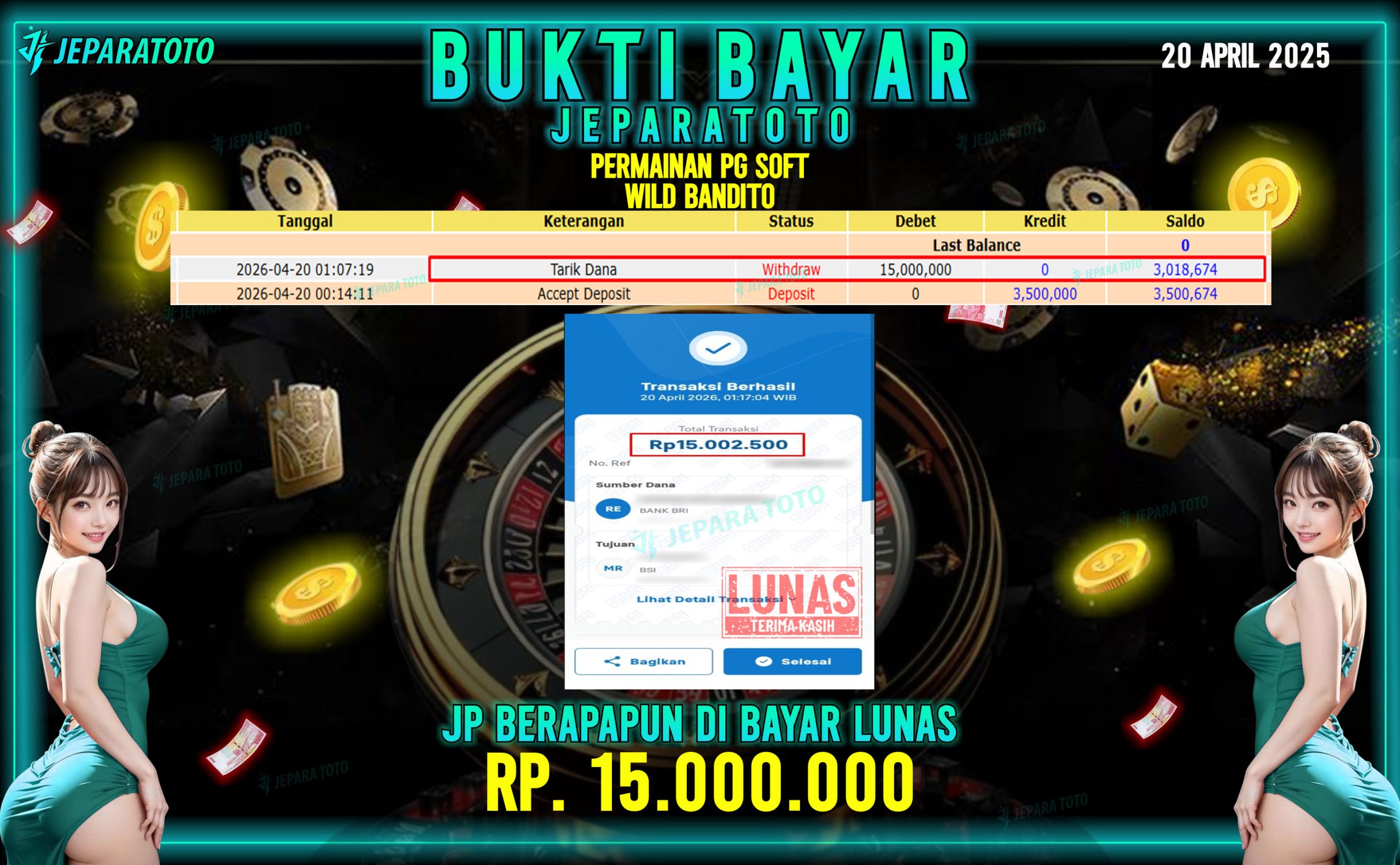 BUKTI KEMENANGAN MEMBER JEPARATOTO I WILD BANDITO