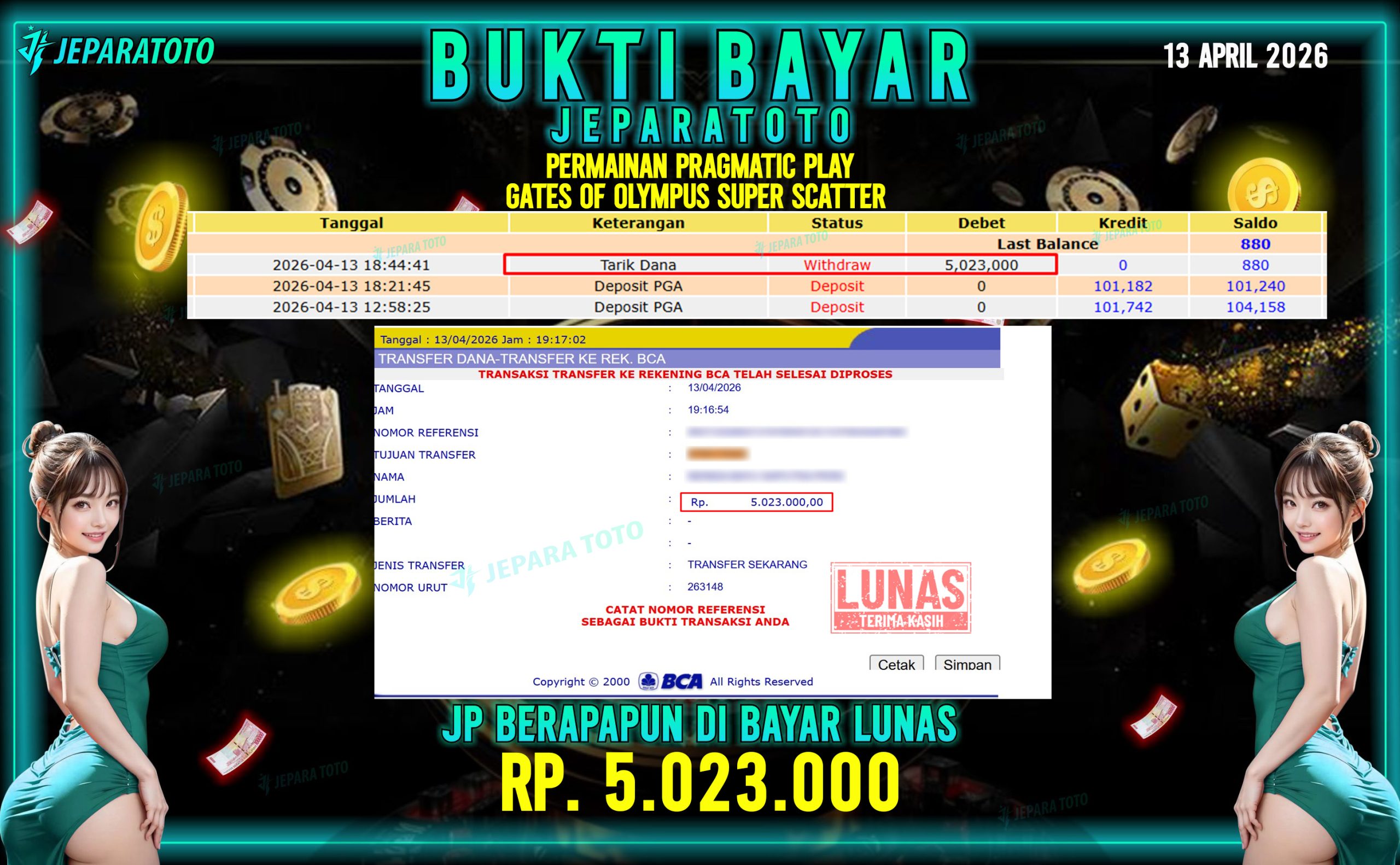 BUKTI KEMENANGAN MEMBER JEPARATOTO I GATES OF OLYMPUS SUPER SCATTER