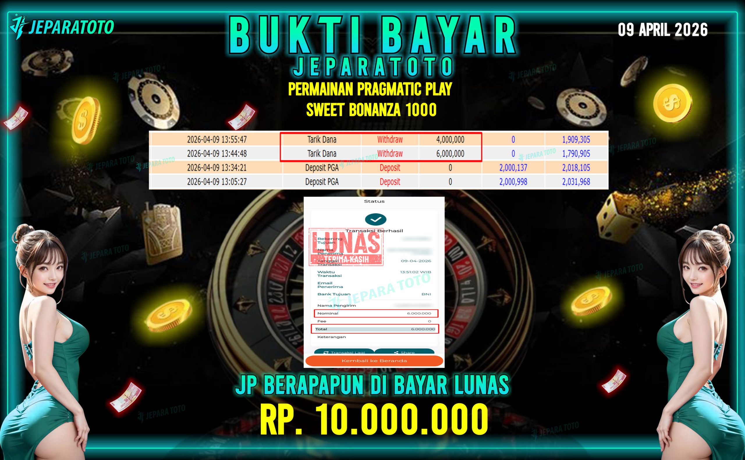 BUKTI KEMENANGAN MEMBER JEPARATOTO I SWEET BONANZA 1000