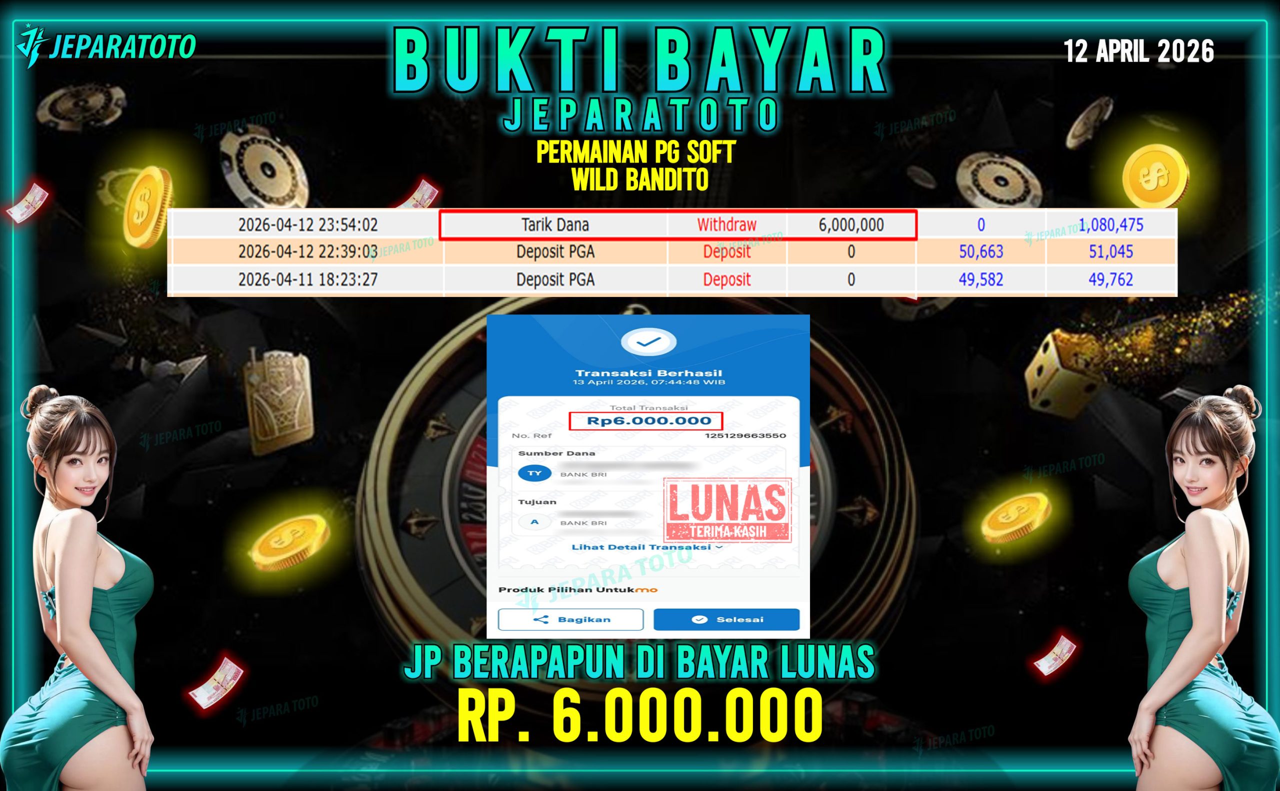 BUKTI KEMENANGAN MEMBER JEPARATOTO I WILD BANDITO