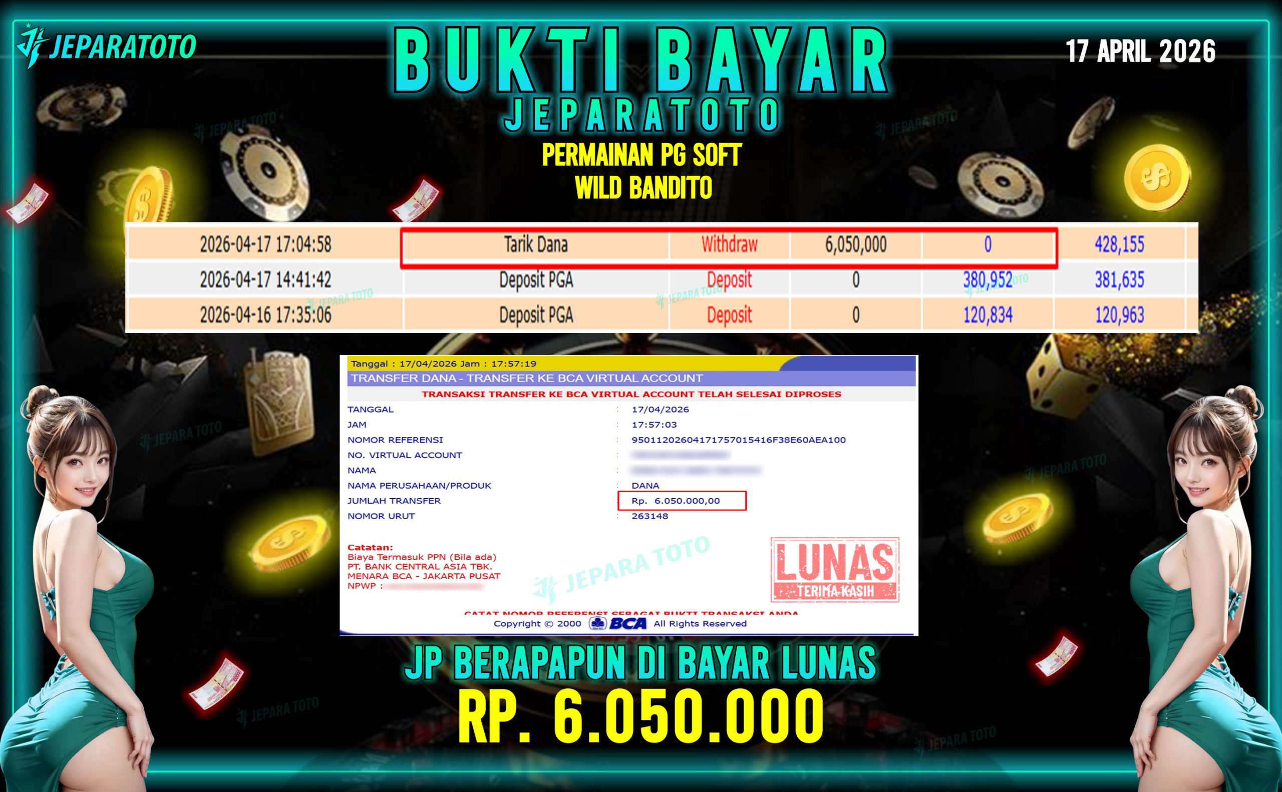BUKTI KEMENANGAN MEMBER JEPARATOTO I WILD BANDITO