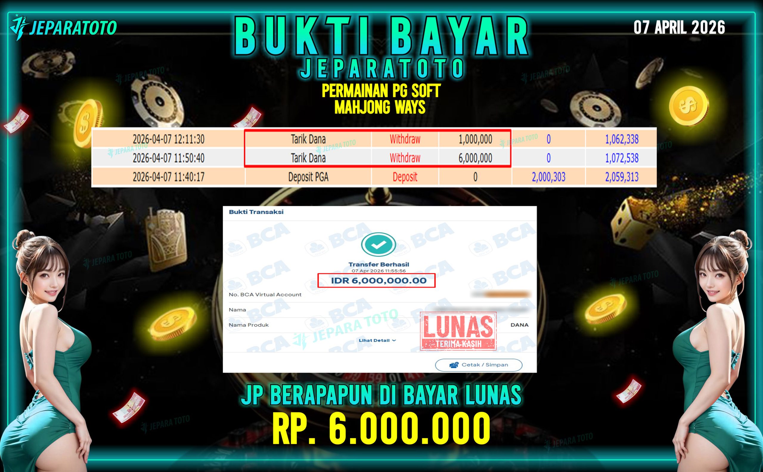 BUKTI KEMENANGAN MEMBER JEPARATOTO I MAHJONG WAYS