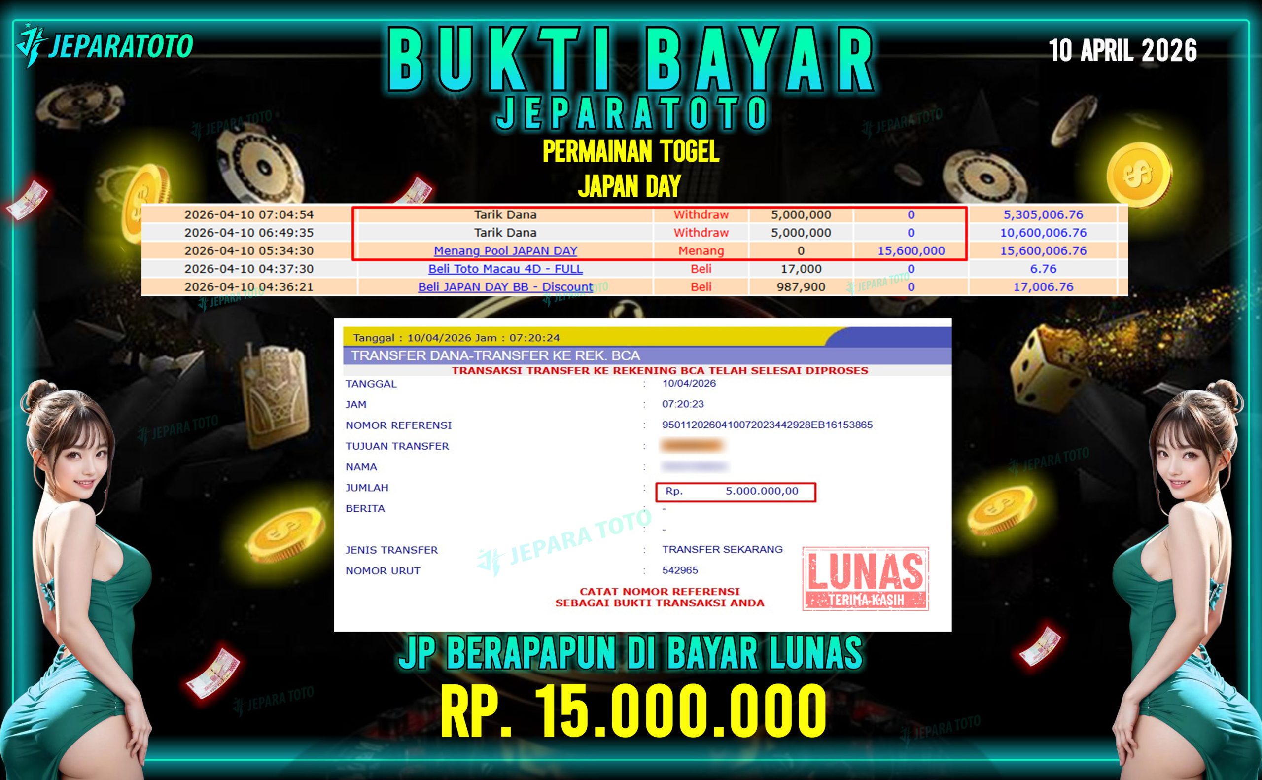 BUKTI KEMENANGAN MEMBER JEPARATOTO I TOGEL JAPAN DAY