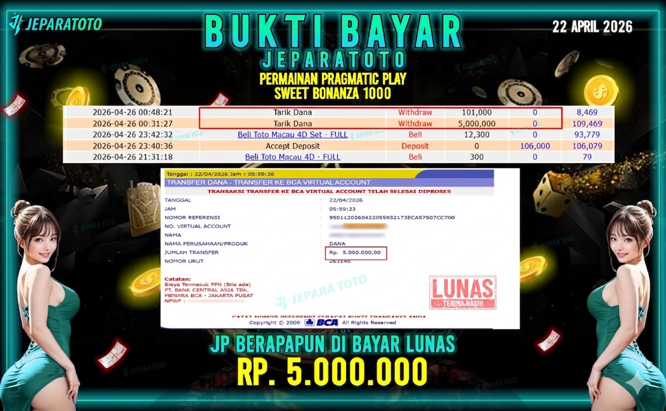 BUKTI KEMENANGAN MEMBER JEPARATOTO I SWEET BONANZA 1000