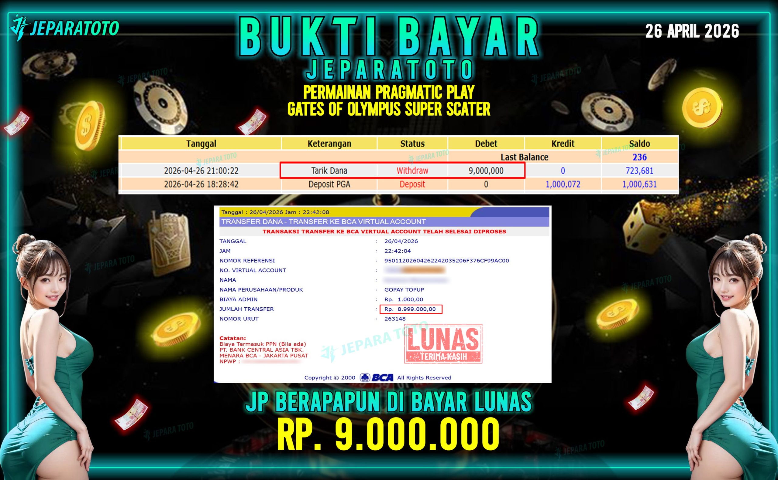 BUKTI KEMENANGAN MEMBER JEPARATOTO I GATES OF OLYMPUS SUPER SCATTER