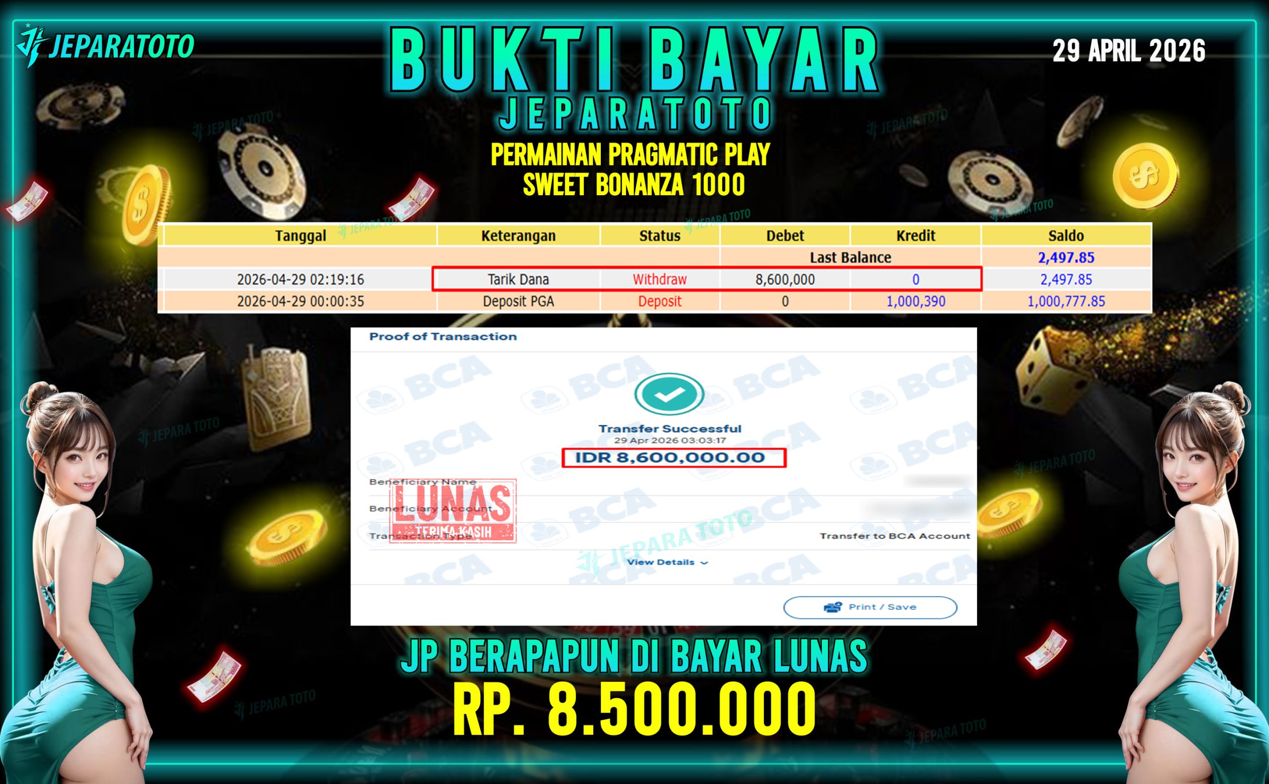 BUKTI KEMENANGAN MEMBER JEPARATOTO I SWEET BONANZA 1000