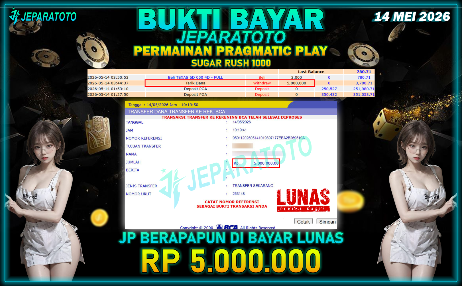 BUKTI KEMENANGAN MEMBER JEPARATOTO I SUGAR RUSH