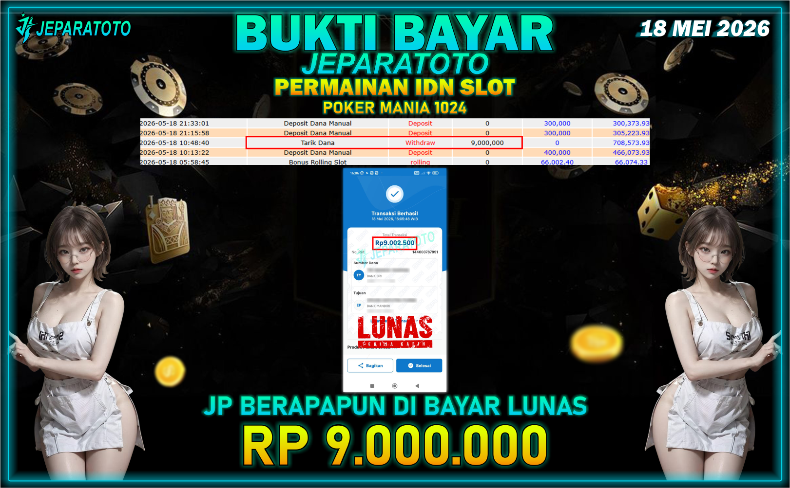 BUKTI KEMENANGAN MEMBER JEPARATOTO I POKER MANIA 1024