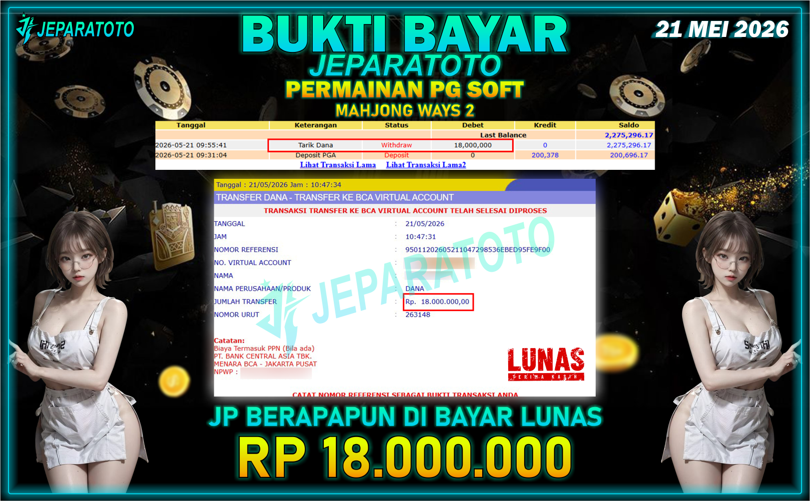 BUKTI KEMENANGAN MEMBER JEPARATOTO I MAHJONG WAYS 2