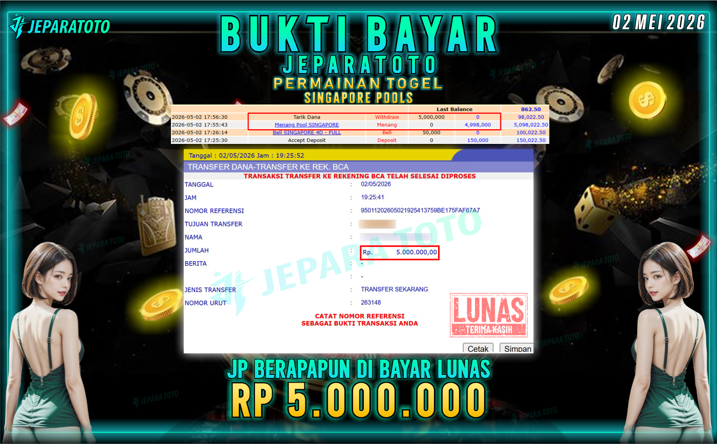 BUKTI KEMENANGAN MEMBER JEPARATOTO I SINGAPORE POOLS