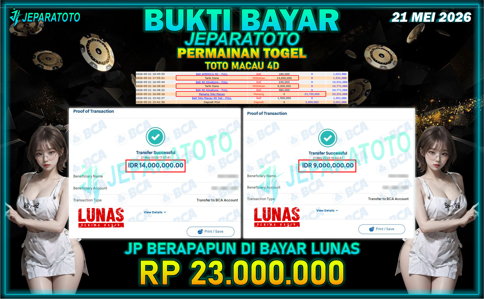 BUKTI KEMENANGAN MEMBER JEPARATOTO I TOTO MACAU 4D