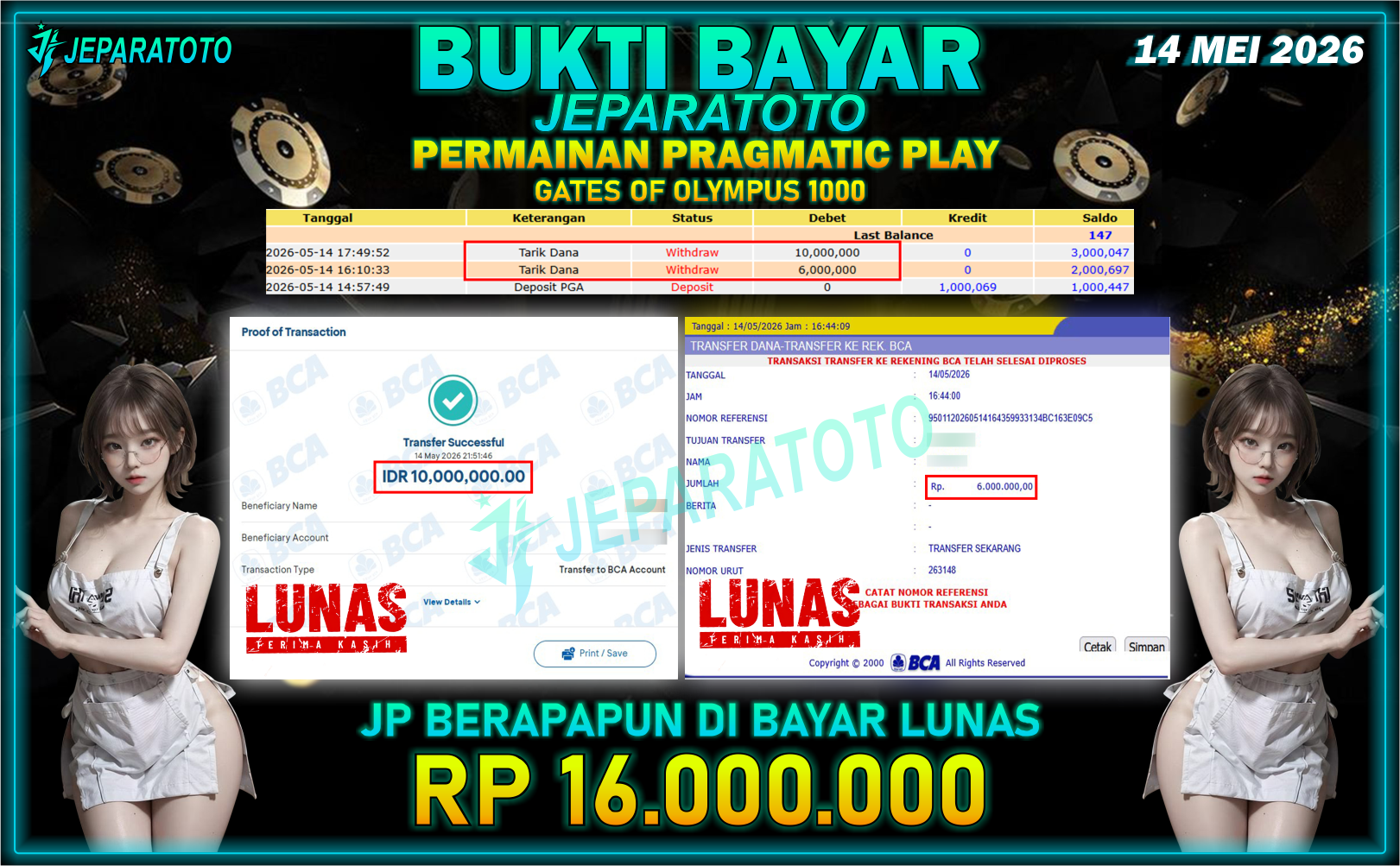BUKTI KEMENANGAN MEMBER JEPARATOTO I GATES OF OLYMPUS 1000