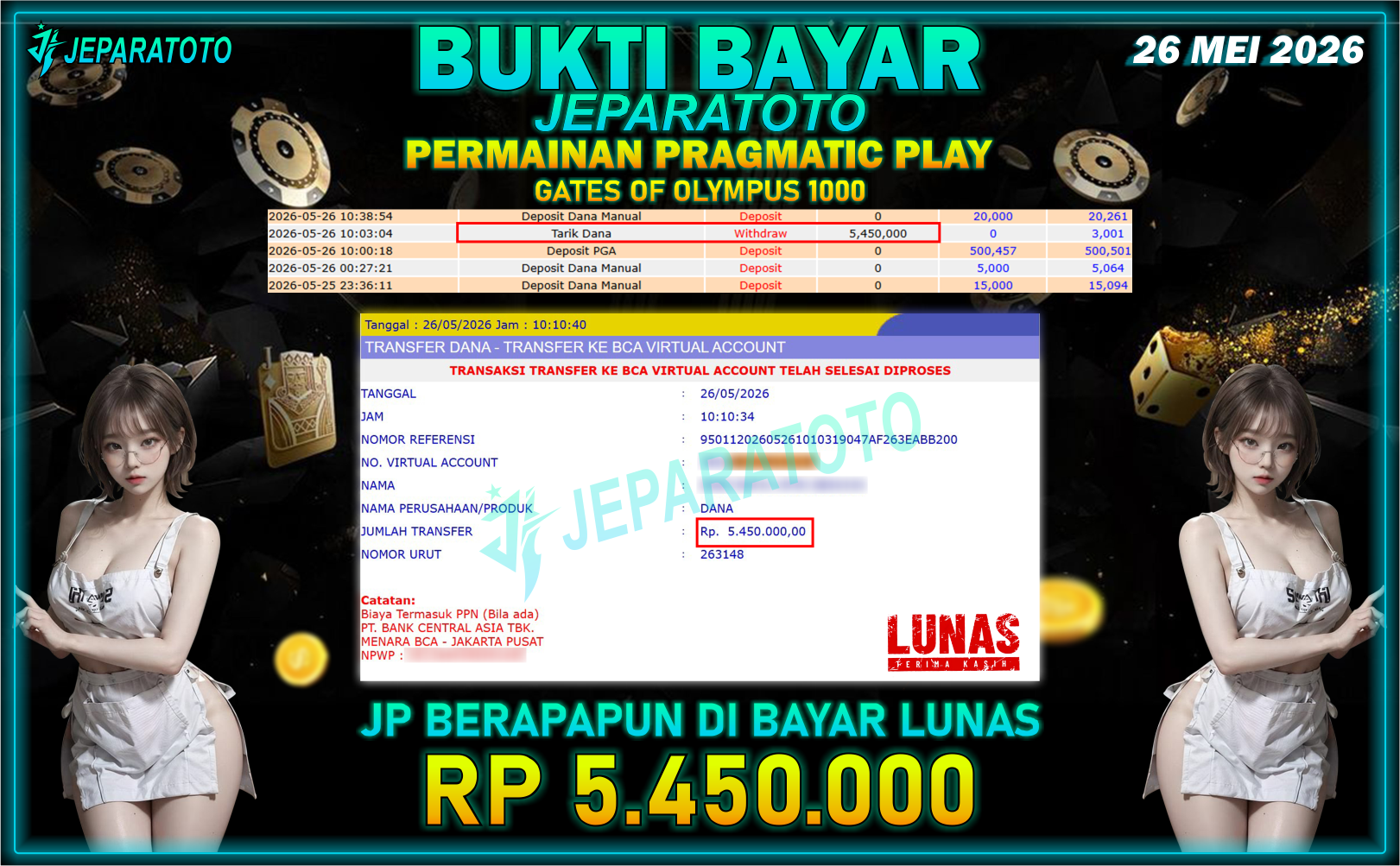 BUKTI KEMENANGAN MEMBER JEPARATOTO I GATES OF OLYMPUS 1000