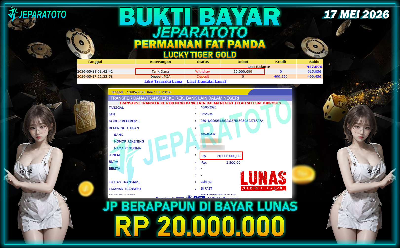 BUKTI KEMENANGAN MEMBER JEPARATOTO I LUCKY TIGER GOLD