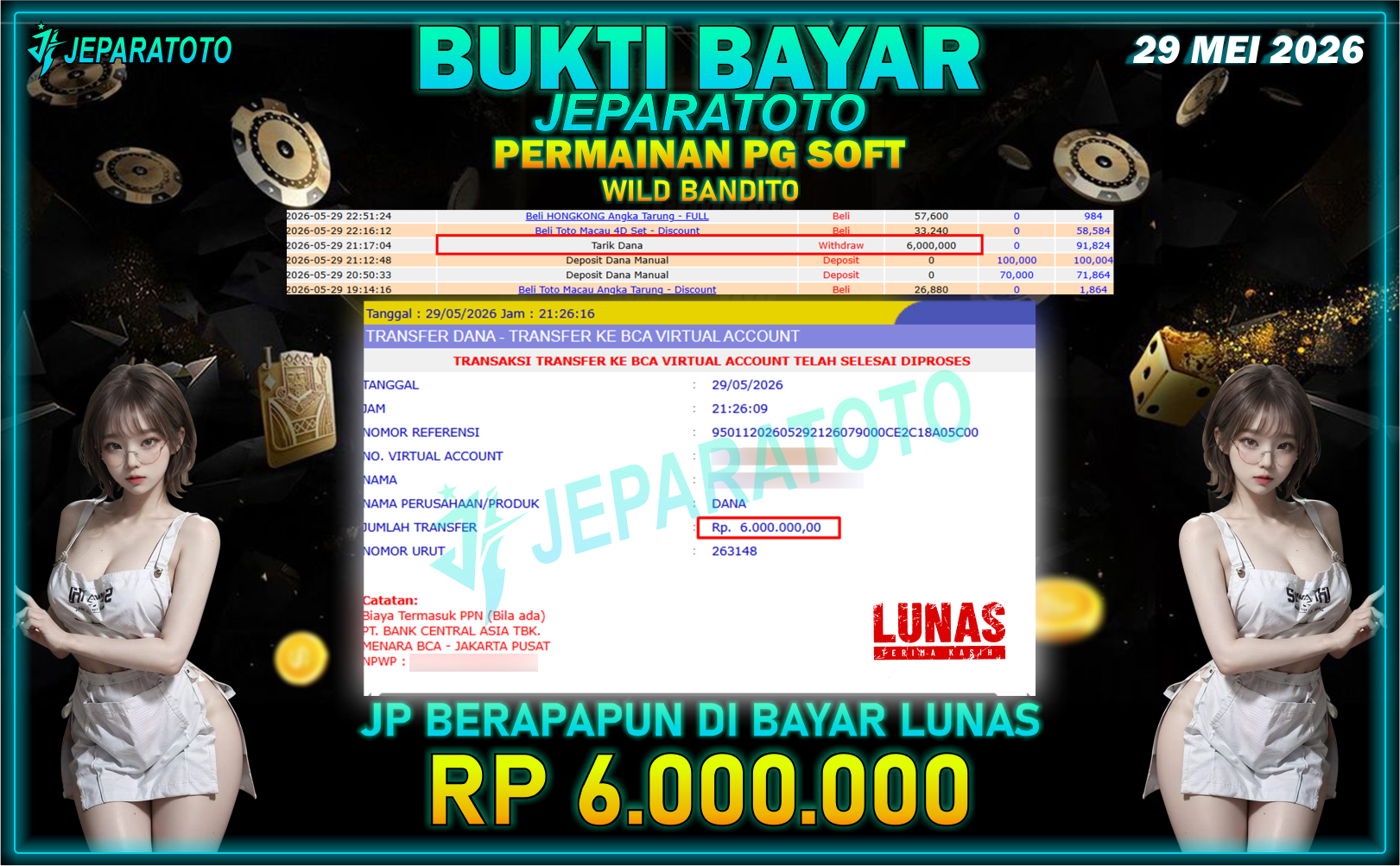 BUKTI KEMENANGAN MEMBER JEPARATOTO I WILD BANDITO