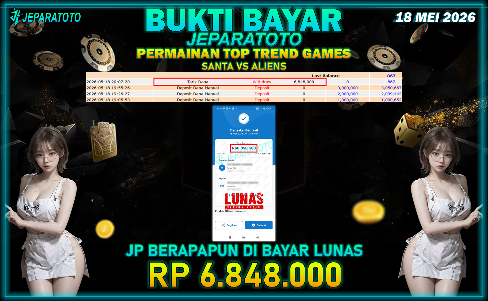 BUKTI KEMENANGAN MEMBER JEPARATOTO I SANTA VS ALIENS