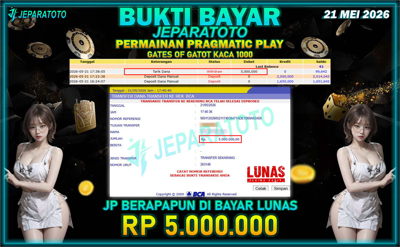 BUKTI KEMENANGAN MEMBER JEPARATOTO I GATES OF GATOT KACA 1000