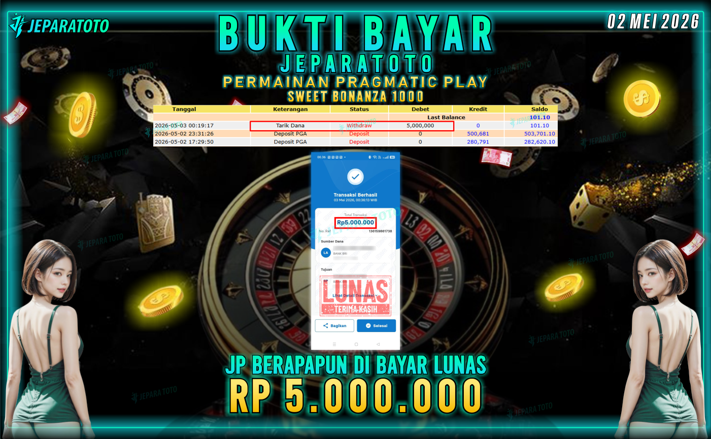 BUKTI KEMENANGAN MEMBER JEPARATOTO I SWEET BONANZA 1000