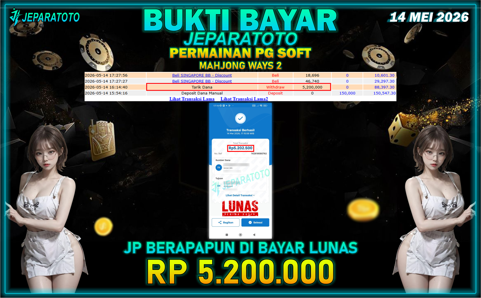 BUKTI KEMENANGAN MEMBER JEPARATOTO I MAHJONG WAYS 2