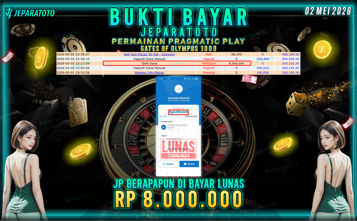 BUKTI KEMENANGAN MEMBER JEPARATOTO I GATES OF OLYMPUS 1000