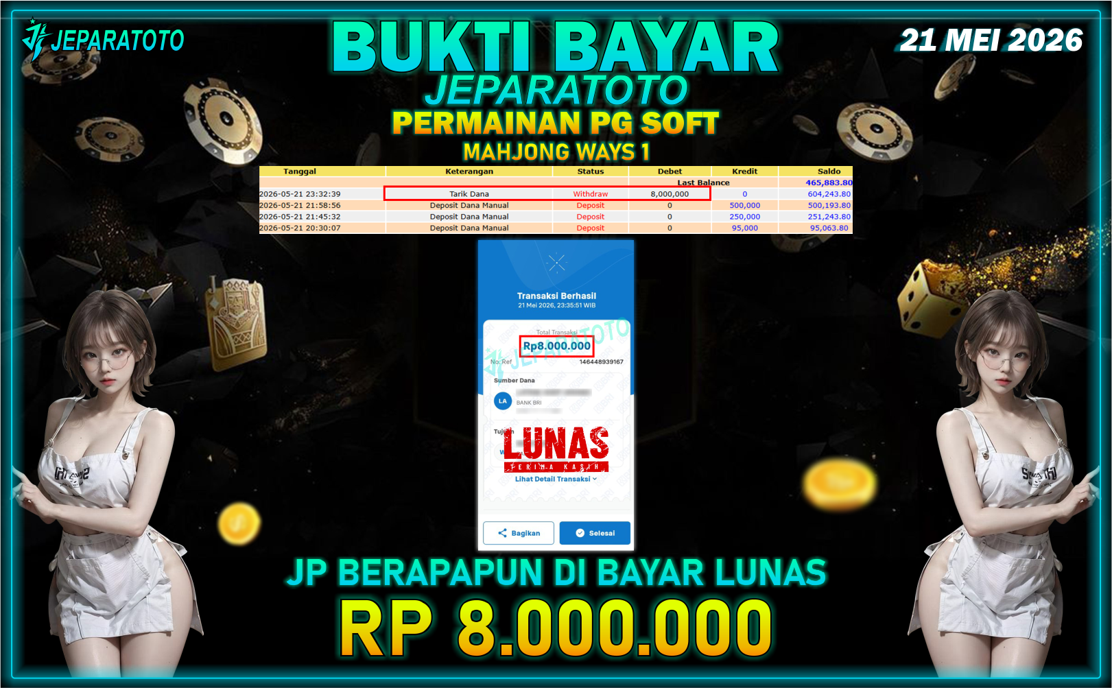 BUKTI KEMENANGAN MEMBER JEPARATOTO I MAHJONG WAYS 1