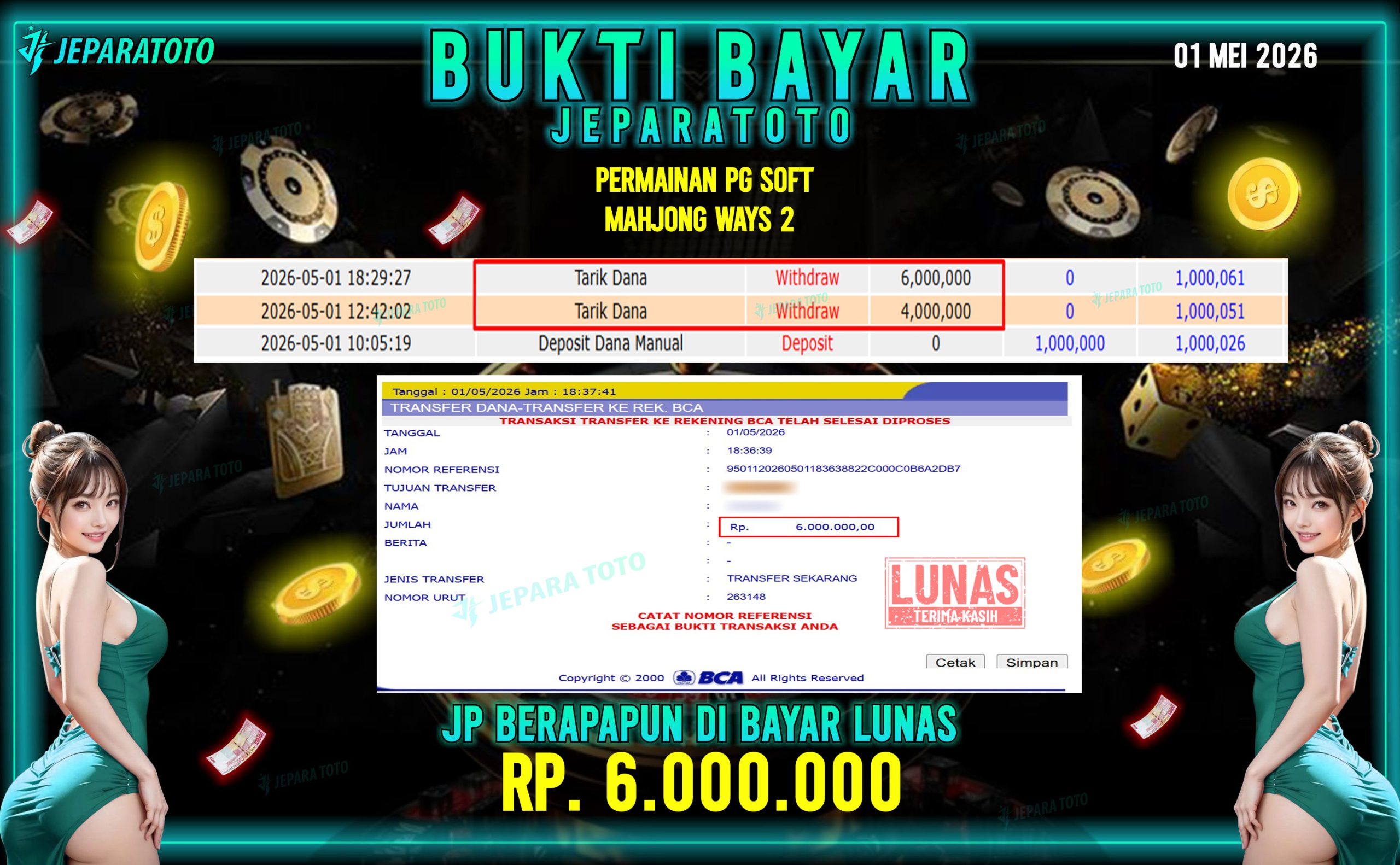 BUKTI KEMENANGAN MEMBER JEPARATOTO I MAHJONG WAYS 2