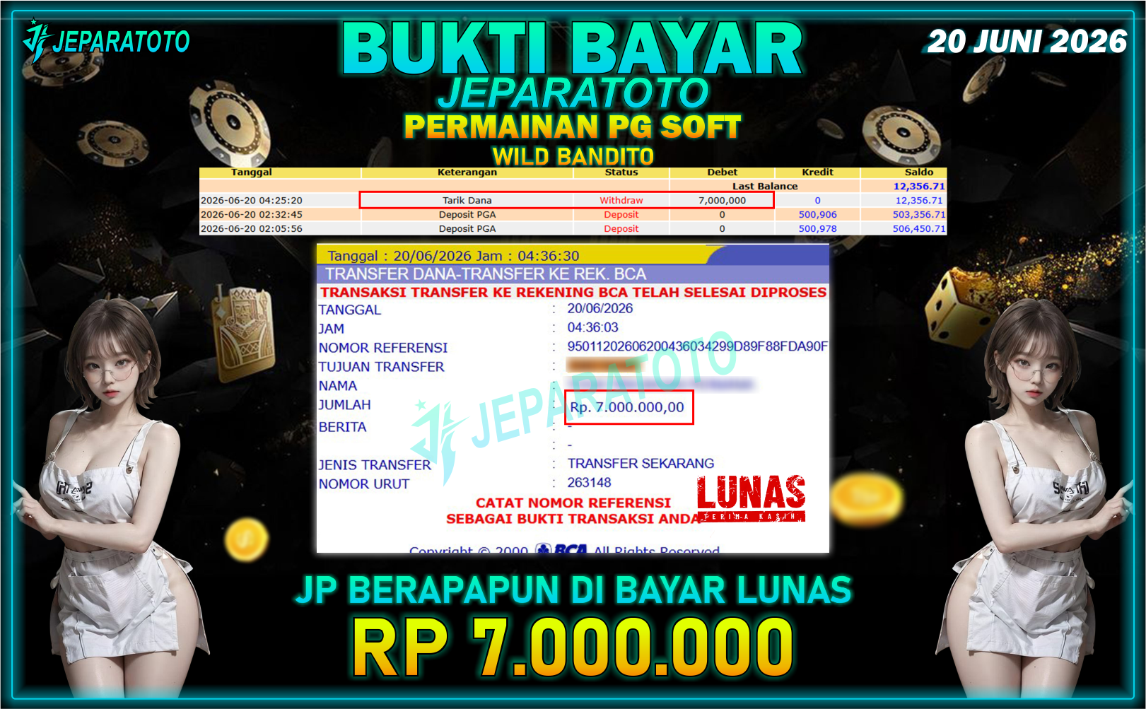 BUKTI KEMENANGAN MEMBER JEPARATOTO I WILD BANDITO