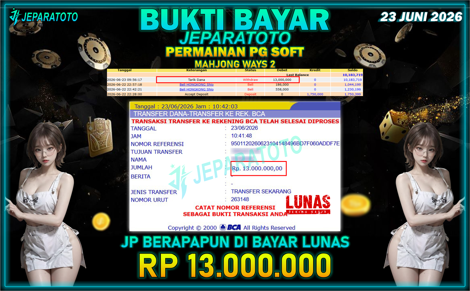 BUKTI KEMENANGAN MEMBER JEPARATOTO I MAHJONG WAYS 2