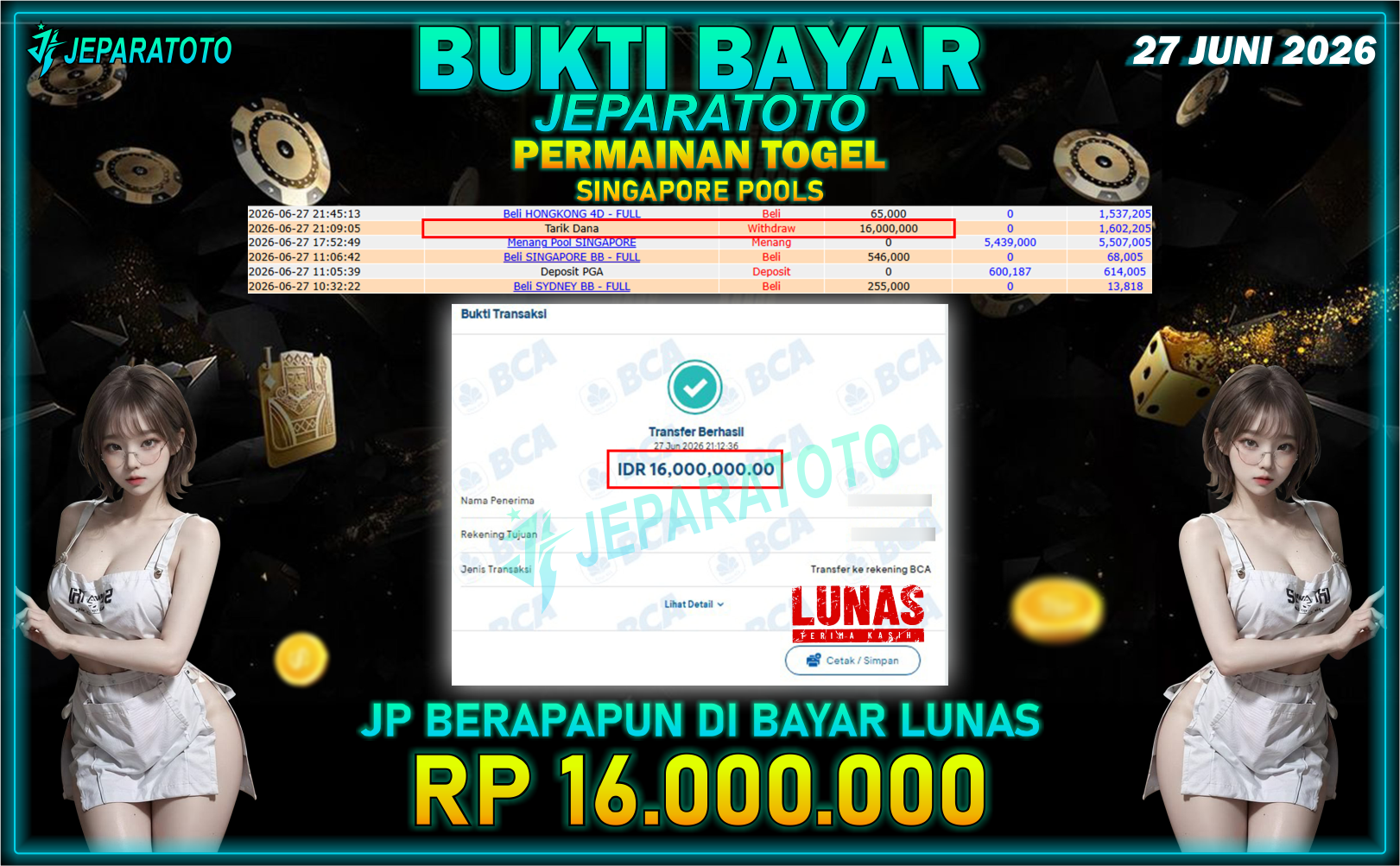 BUKTI KEMENANGAN MEMBER JEPARATOTO I SINGAPORE POOLS