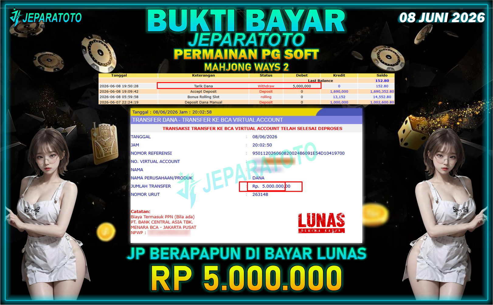 BUKTI KEMENANGAN MEMBER JEPARATOTO I MAHJONG WAYS 2