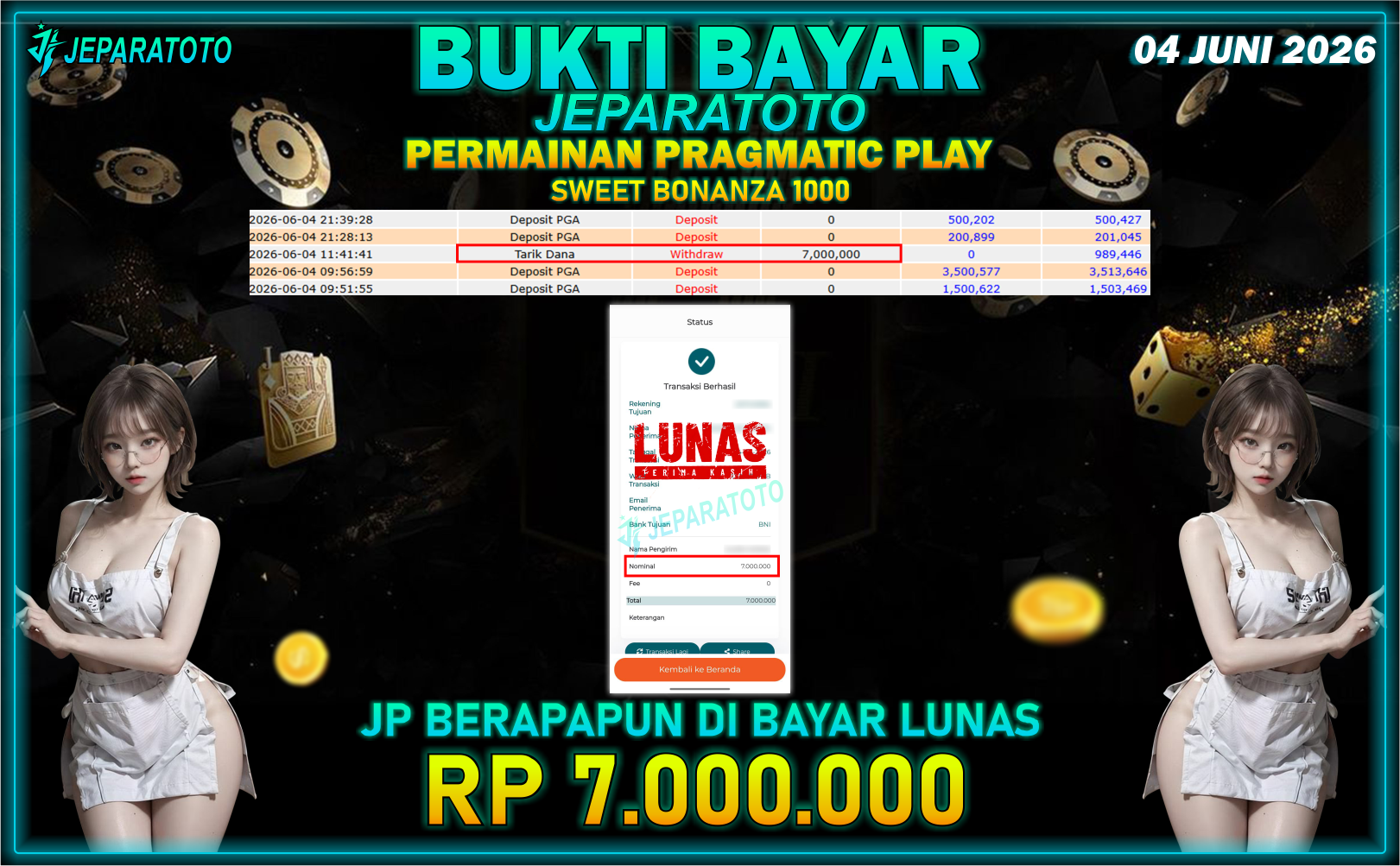 BUKTI KEMENANGAN MEMBER JEPARATOTO I SWEET BONANZA1000