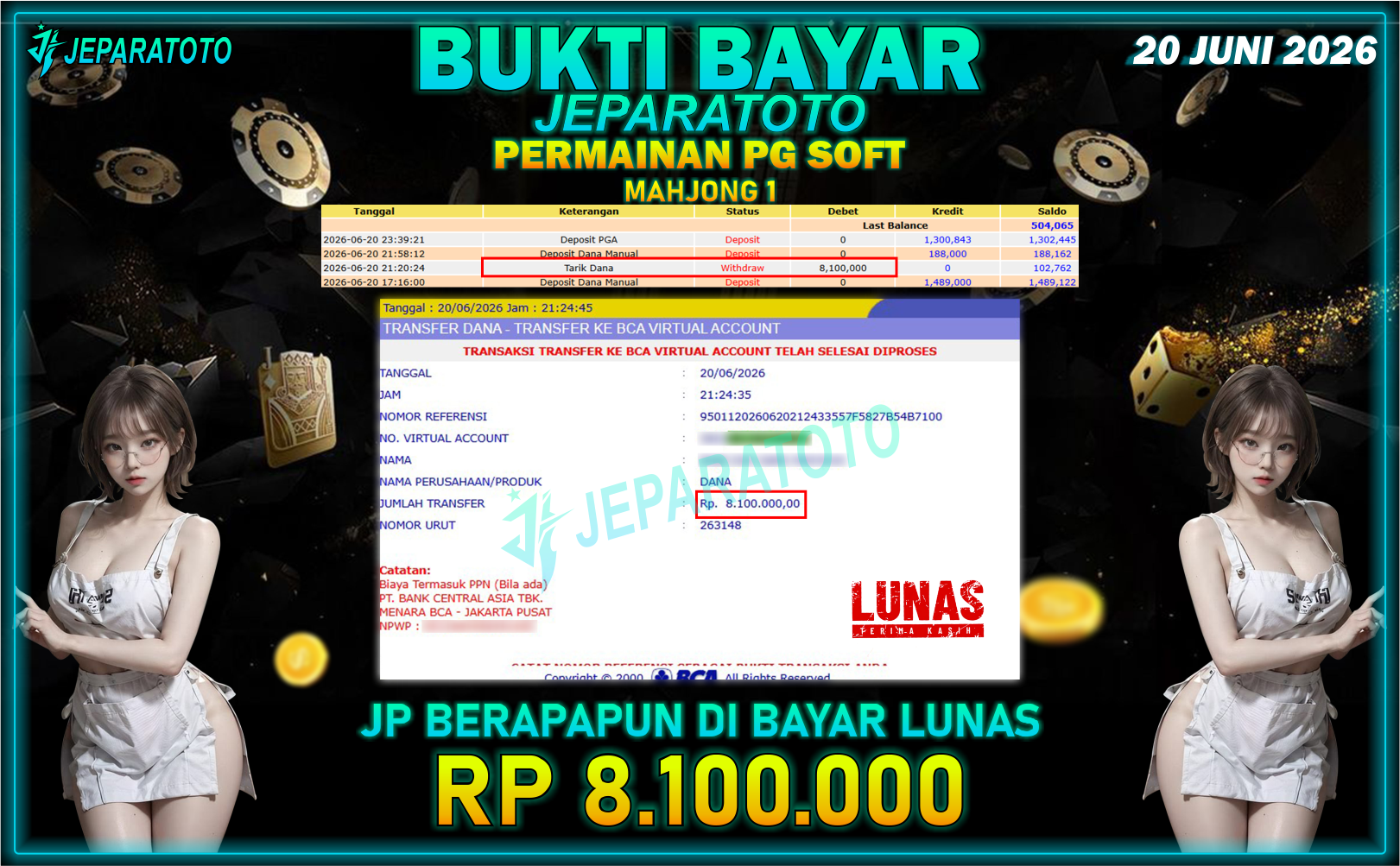 BUKTI KEMENANGAN MEMBER JEPARATOTO I MAHJONG WAYS 1