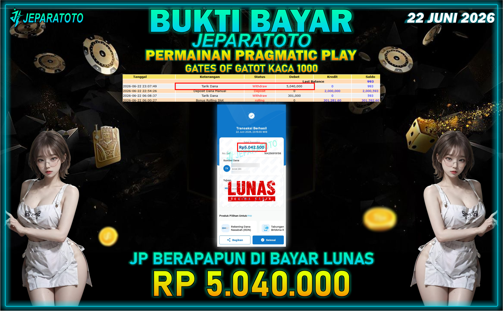 BUKTI KEMENANGAN MEMBER JEPARATOTO I GATES OF GATOT KACA 1000