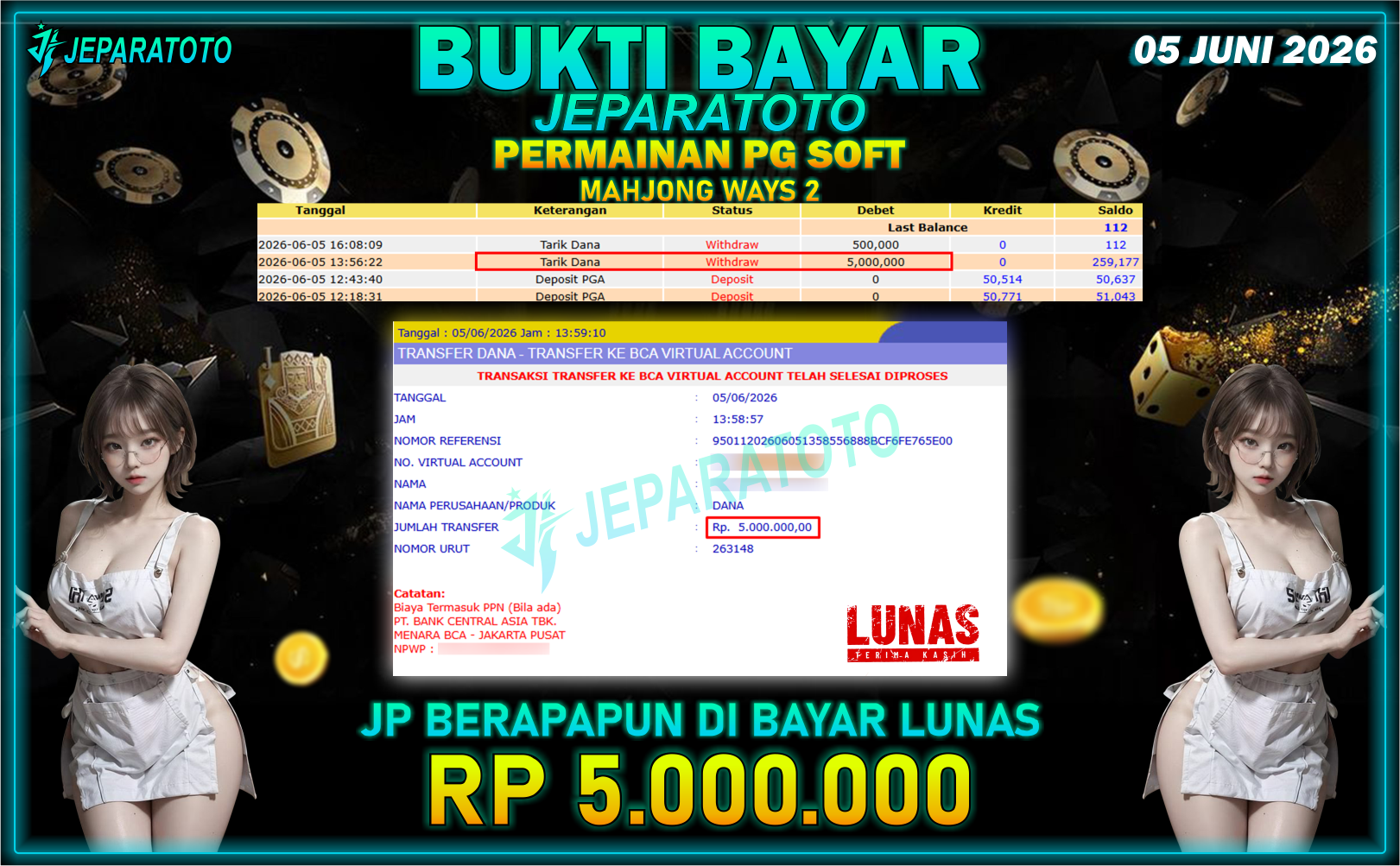 BUKTI KEMENANGAN MEMBER JEPARATOTO I MAHJONG WAYS 2