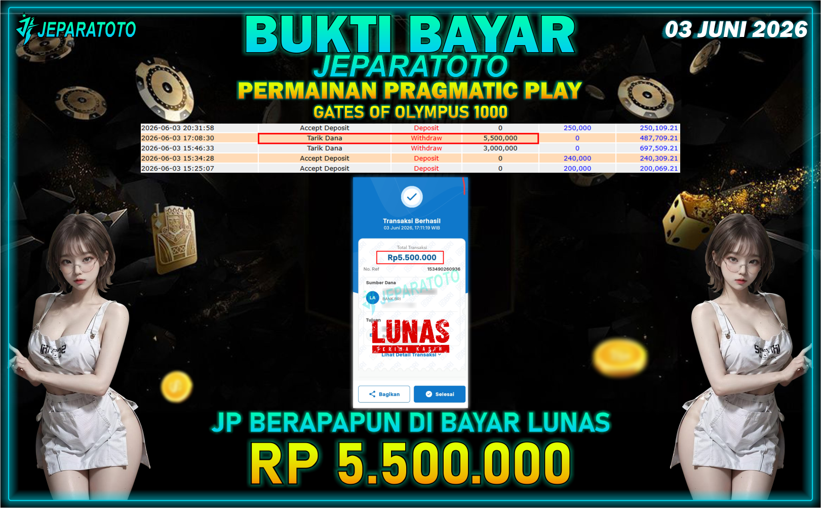 BUKTI KEMENANGAN MEMBER JEPARATOTO I GATES OF OLYMPUS 1000