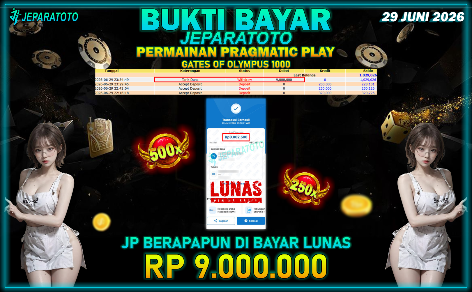 BUKTI KEMENANGAN MEMBER JEPARATOTO I GATES OF OLYMPUS 1000