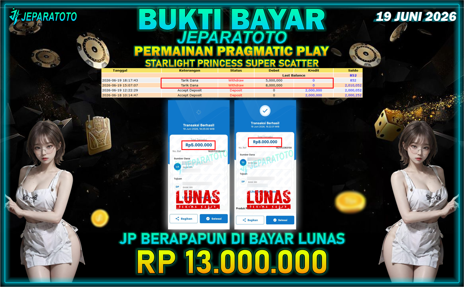 BUKTI KEMENANGAN MEMBER JEPARATOTO I STARLIGHT PRINCESS SUPER SCATTER