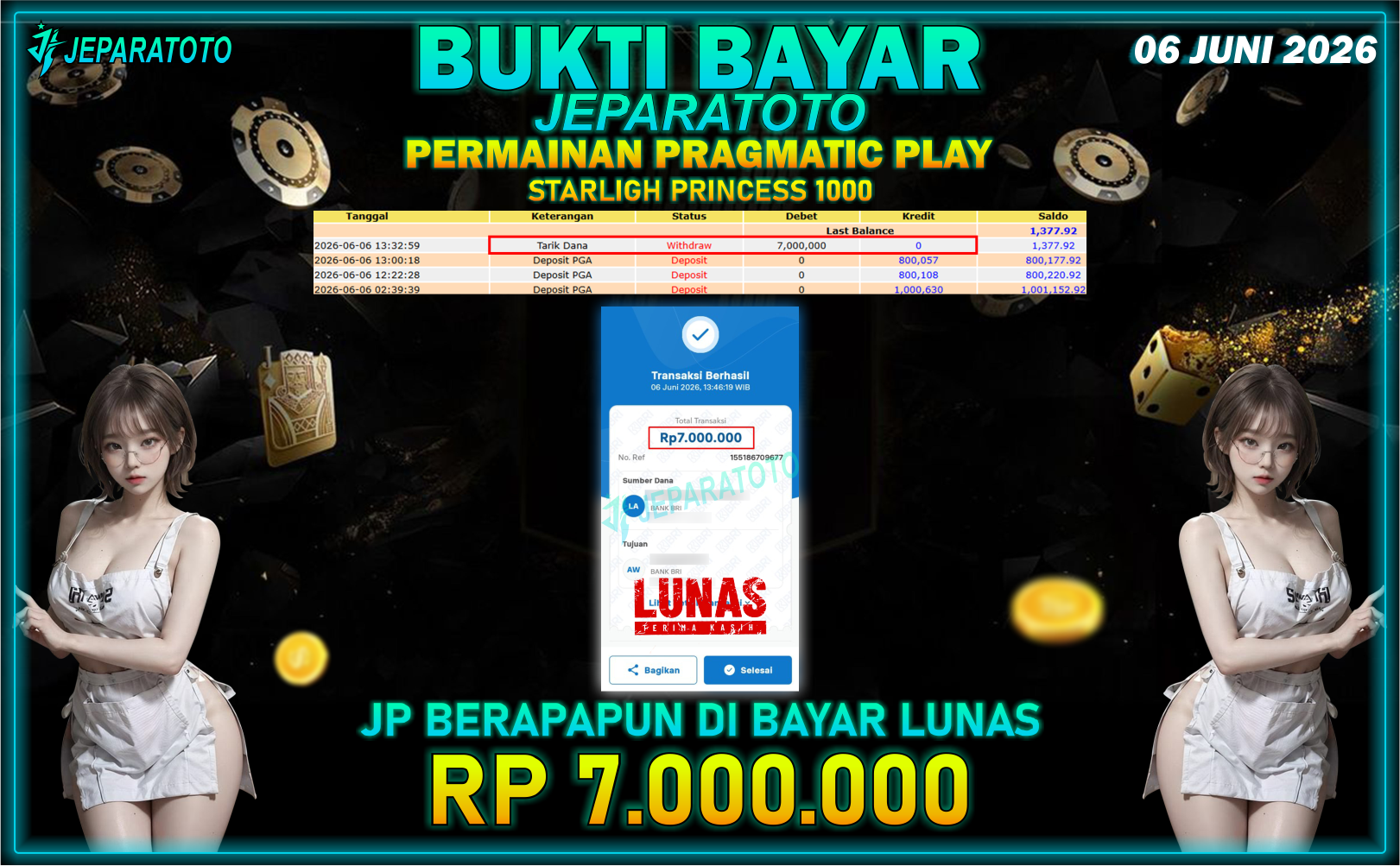 BUKTI KEMENANGAN MEMBER JEPARATOTO I STARLIGHT PRINCESS 1000