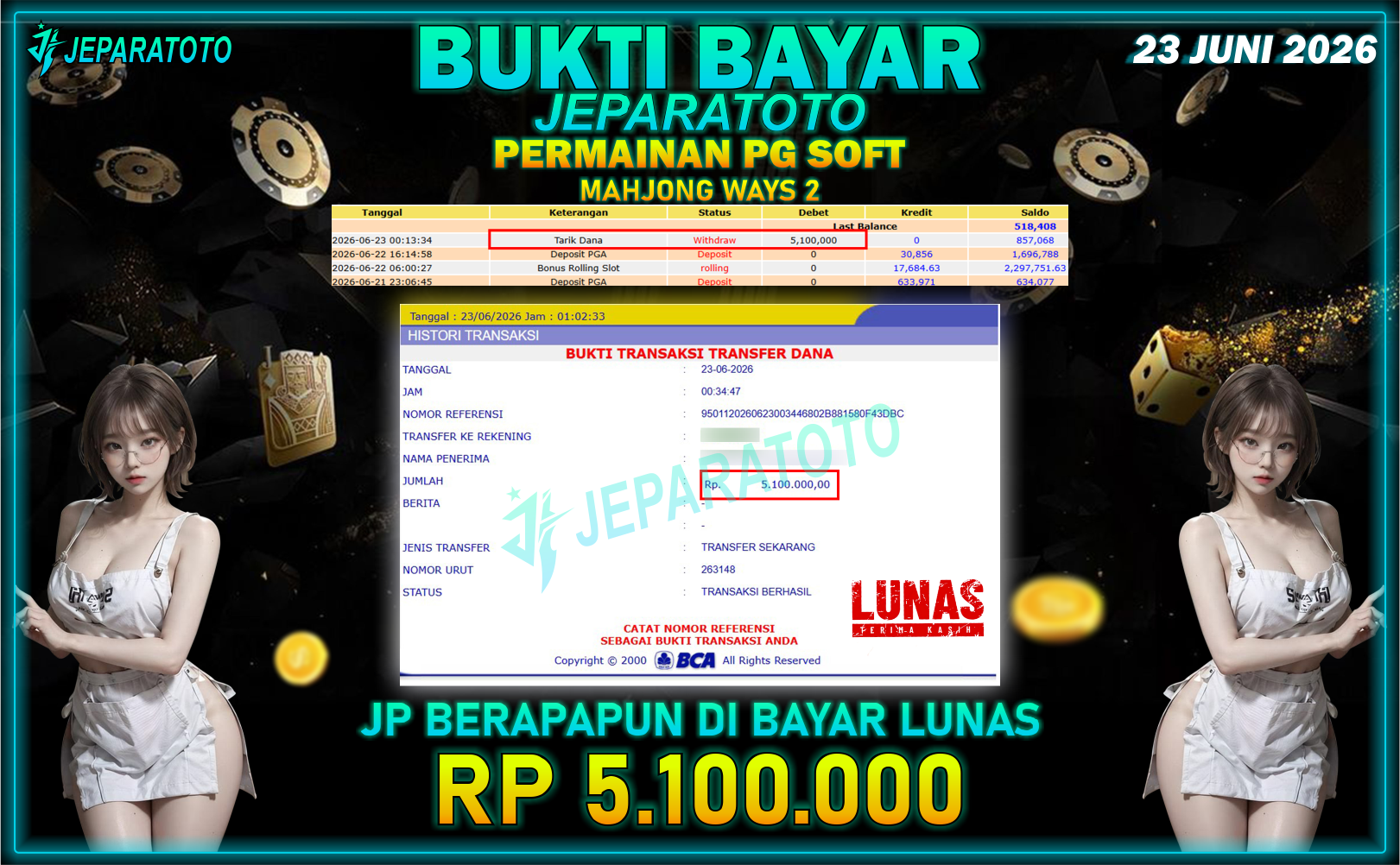 BUKTI KEMENANGAN MEMBER JEPARATOTO I MAHJONG WAYS 2