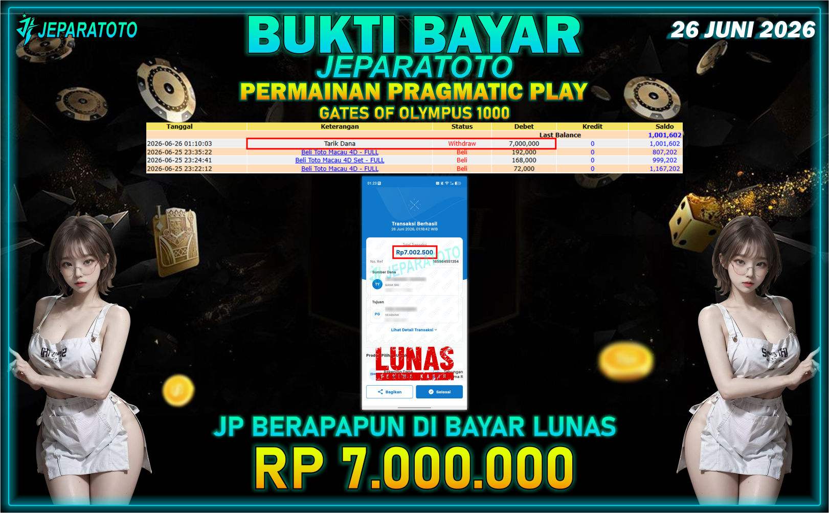 BUKTI KEMENANGAN MEMBER JEPARATOTO I GATES OF OLYMPUS 1000