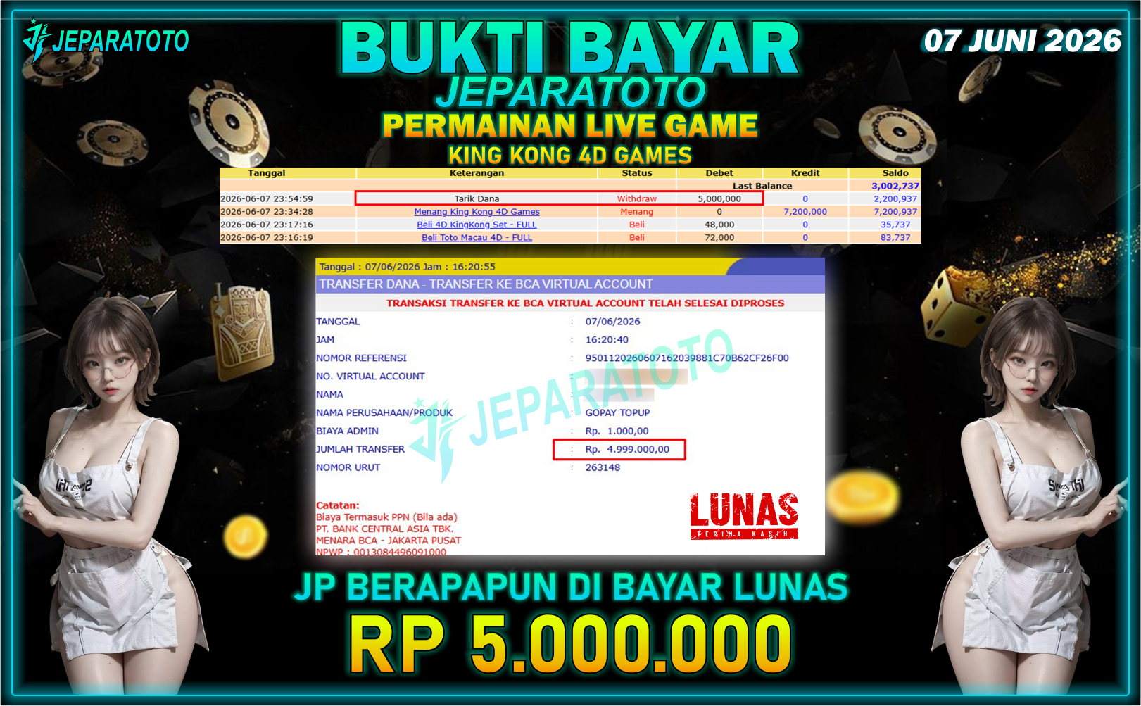 BUKTI KEMENANGAN MEMBER JEPARATOTO I KING KONG 4D GAMES