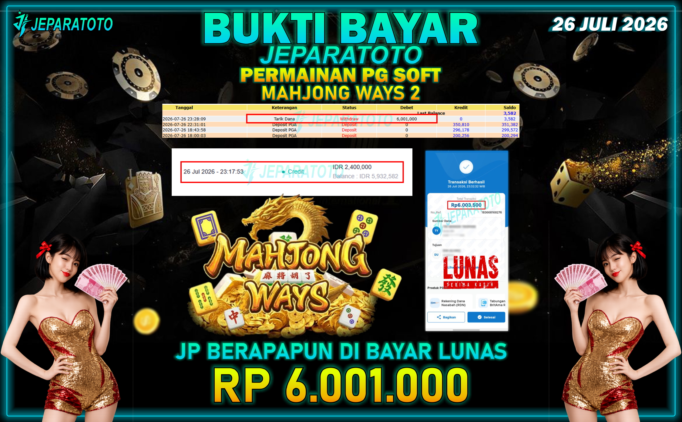 BUKTI KEMENANGAN MEMBER JEPARATOTO I MAHJONG WAYS 2