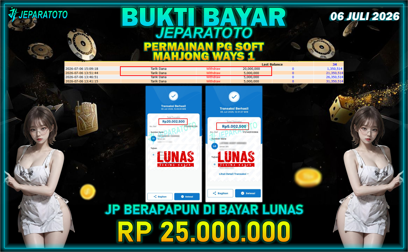 BUKTI KEMENANGAN MEMBER JEPARATOTO I MAHJONG WAYS 1
