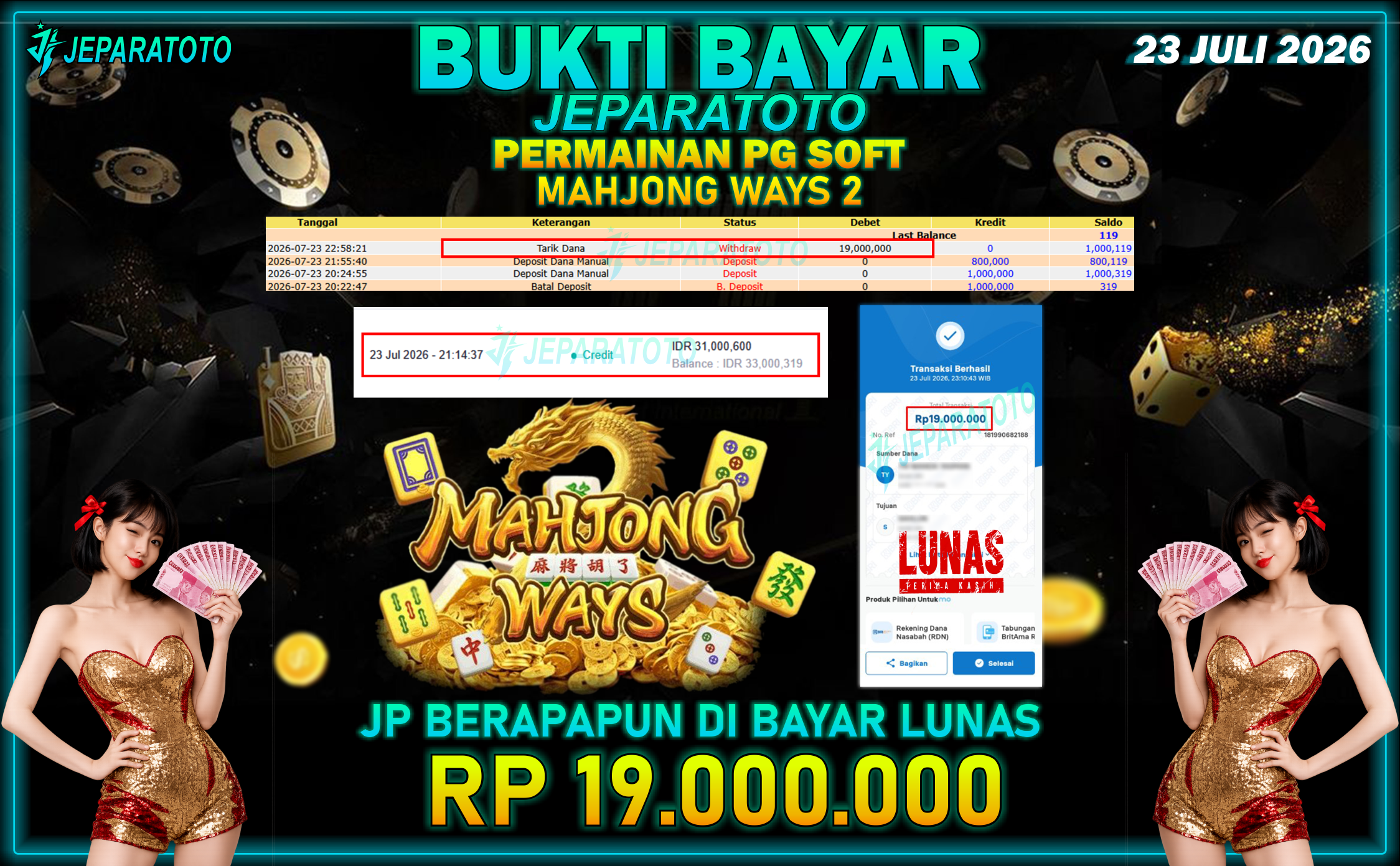 BUKTI KEMENANGAN MEMBER JEPARATOTO I MAHJONG WAYS 2