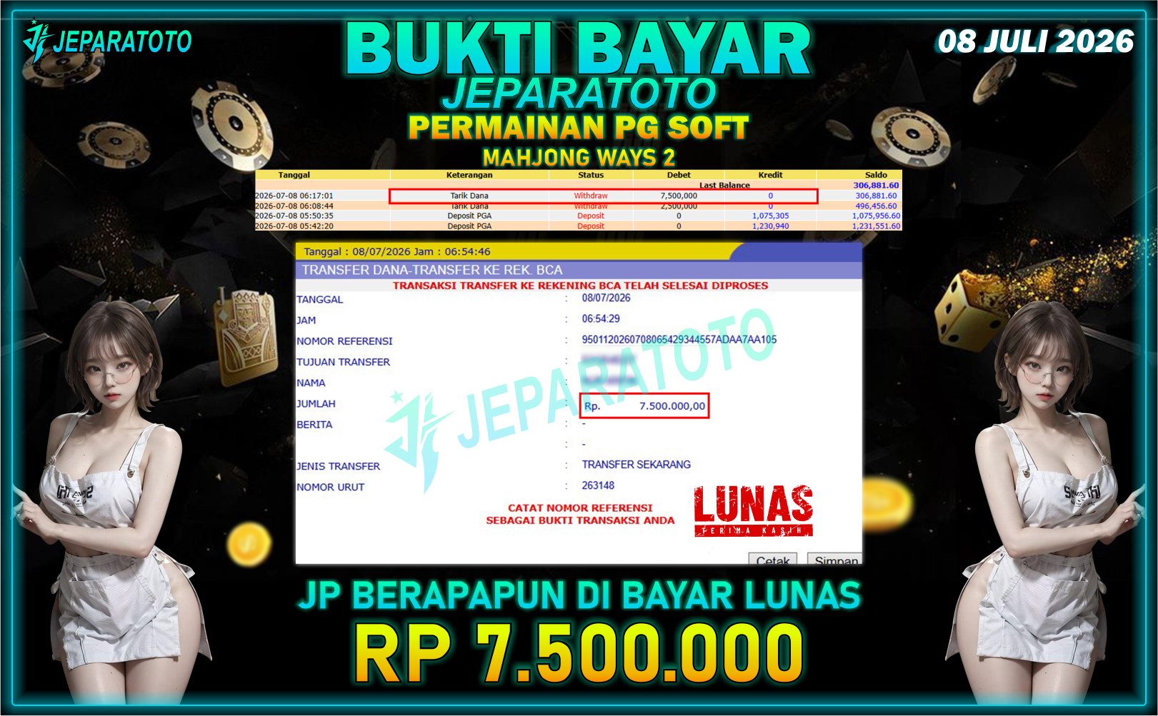 BUKTI KEMENANGAN MEMBER JEPARATOTO I MAHJONG WAYS 2